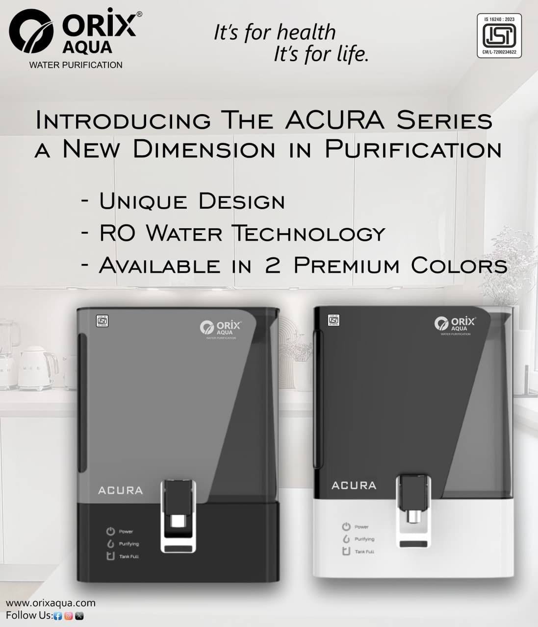 Orix Aqua Acura Series in two colour options with black or white lower panels. Confirm your preferred colour with Royal.