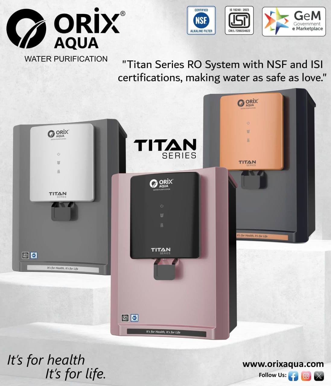 Orix Aqua Titan Series in grey/silver, pink/black and black/copper finishes. Confirm your preferred finish with Royal.